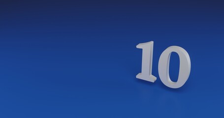 Poster - Isolated realistic white number ten symbol with shadow. Located on the right side of the scene. 3d illustration on transparent background