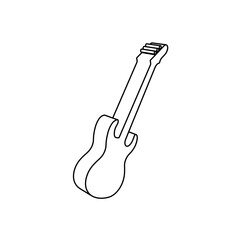 Poster - The outline of a large guitar symbol is made with black lines. 3D view of the object in perspective. Vector illustration on white background