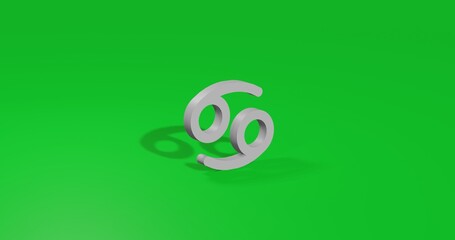 Poster - Isolated realistic white cancer zodiac symbol front view with shadow. 3d illustration on green chroma key background