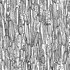 Line art doodle seamless pattern with cactus - doodles