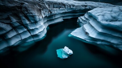 Wall Mural - A single iceberg floats in a glacial lagoon, surrounded by towering ice formations.