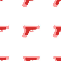 Poster - Seamless pattern of large isolated red gun symbols. The elements are evenly spaced. Illustration on light red background
