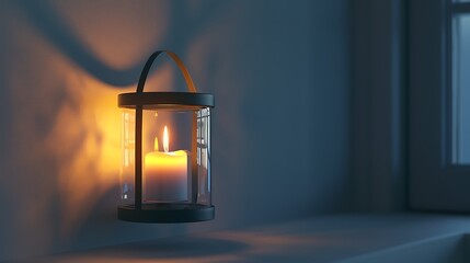 A stylish glass wall lantern with a lit candle, casting soft shadows across a plain and clean backdrop