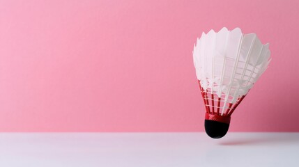 Floating Badminton Shuttlecock on Pink Background