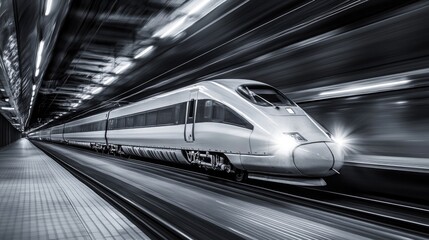 Poster - High-speed train in motion at underground station