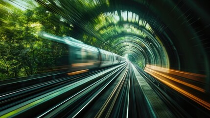 Poster - Dynamic Train Movement Through Lush Tunnel Landscape