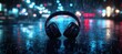© Kamil - Digital headphone art in the background of a fuzzy cool rainy city