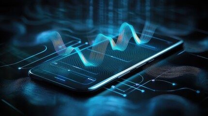 Poster - Futuristic Smartphone with Vibrant Sound Waves Effects