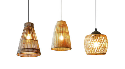 Poster - Elegant Rattan Ceiling Lamps Hanging Against a Transparent Background Generative AI