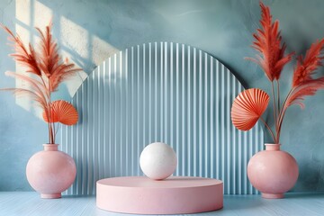 Poster - Modern Minimalist Display with Pastel Colors and Textured Elements