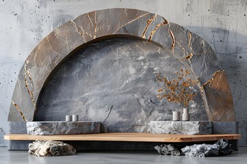 Canvas Print - Elegant Stone Display with Natural Elements and Minimalist Design