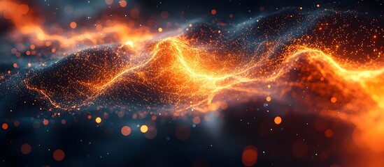Poster - A stunning abstract portrayal of swirling orange and gold energy against a dark backdrop, evoking a sense of motion and vibrant energy in a cosmic landscape.