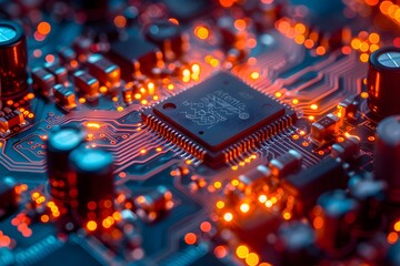 Poster - intricate close-up of a circuit board with glowing components