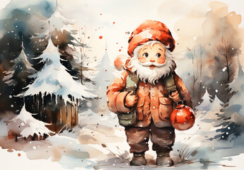 Christmas watercolor illustration of Santa Claus