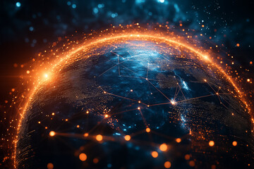 Poster - A vibrant digital globe displays interconnected lines, symbolizing global connectivity and technological engagement