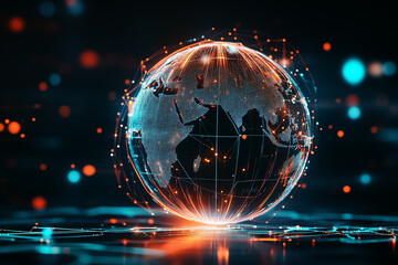 Poster - A glowing digital globe displays interconnected lines representing global connectivity amidst a dark backdrop