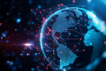 Poster - A digital Earth with linked lines illustrates global networking and information exchange