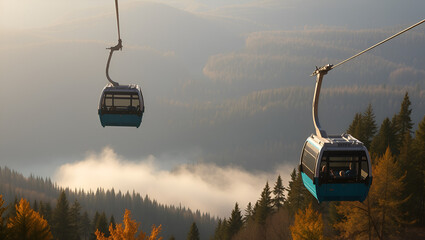 Aerial Tram Rides Over the Forest in Late Autumn in Sigulda. An Aerial Tramway, Tram, Sky Tram, Aerial Cablecar, Cableway, Telepherique, or Seilbahn is a Type of Lift.