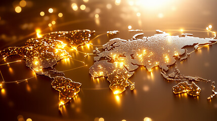 Poster - A vibrant world map showcases major cities connected by bright, glowing lines against a dark background
