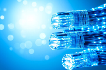 Poster - Fiber optic cables glow in a rich blue hue, creating an illuminated display of light in a dark environment