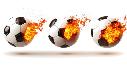 Poster - Soccer Balls Ignited Soaring Through the Air With Flames Generative AI