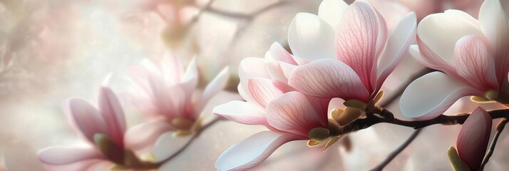 Poster - Beautiful flowers in a soft and dreamy style. This image captures delicate petals in pastel colors. Perfect for nature themes and floral designs. Enhance your project with a touch of beauty. AI