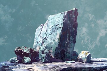 Poster - Abstract Rocky Landscape with Textured Stones and a Turquoise Background