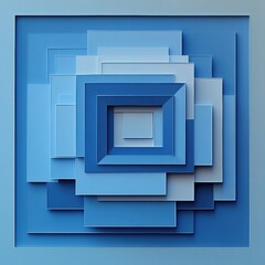 Poster - Layers of geometric shapes in blue hues create an intriguing abstraction, emphasizing depth and symmetry through overlapping forms. Generative AI