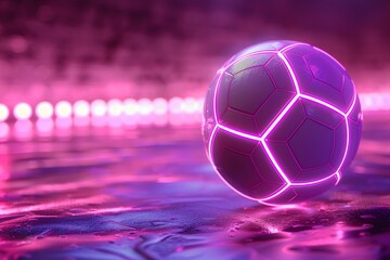 Poster - Vibrant Neon Soccer Ball on a Reflective Surface