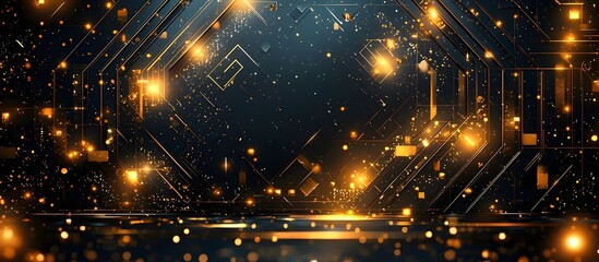 Poster - A mesmerizing abstract background featuring a network of glowing lines and sparkling golden particles, creating a futuristic and dynamic atmosphere.