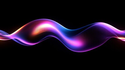 Poster - 3D fluid holographic wave in motion on a dark background.
