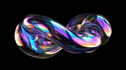 Poster - 3D fluid holographic wave in motion on a dark background.
