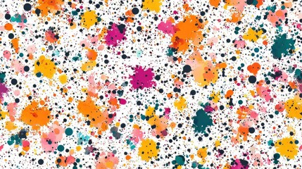 Colorful ink and paint splash pattern on a white background.
