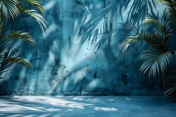 Canvas Print - Serene Tropical Vibes with Lush Greenery Against a Textured Blue Wall