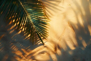 Wall Mural - Tranquil Beach Scene with Palm Frond Shadows on Sand