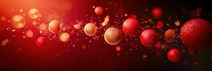 Poster - Vibrant red and golden spots form cheerful circles, resembling Christmas ornaments and spreading holiday spirit in the air. Generative AI