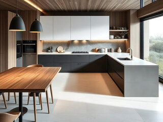 Modern luxury kitchen interior in minimal scandinavian style