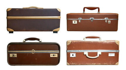 Poster - vintage travel suitcases in various styles on clear background generative ai