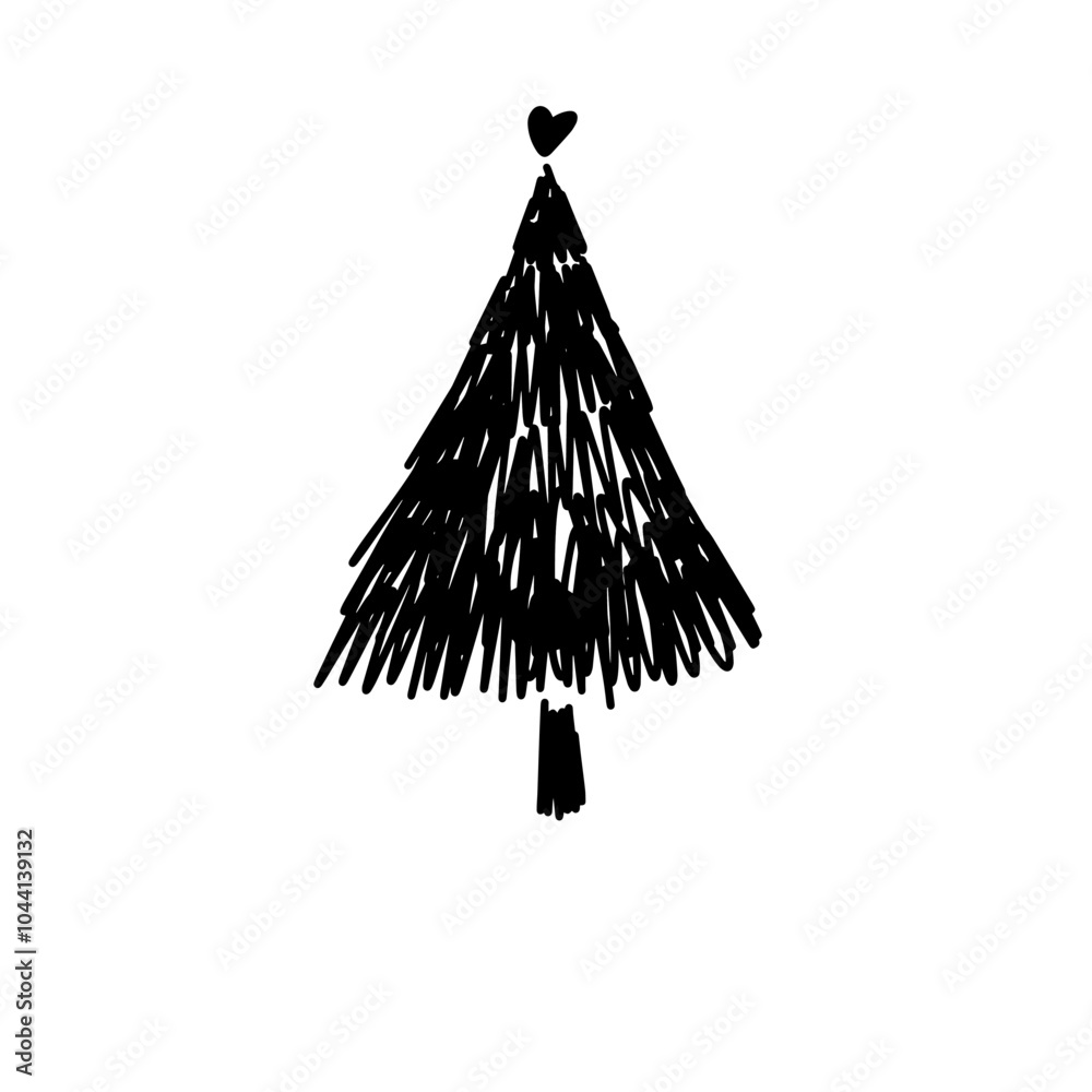 Christmas tree in minimalistic style, line art drawing, vector black ...