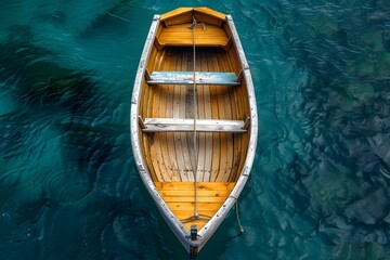 Wall Mural - Serene Wooden Rowboat Floating on Crystal Clear Waters