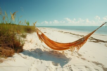 Wall Mural - Tranquil Beach Scene with a Hammock Overlooking the Ocean