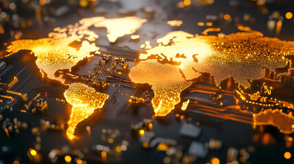 Poster - A visually striking map highlights major cities around the globe with glowing, vibrant points against a dark backdrop