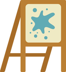 Wall Mural - Simple illustration of a wooden easel holding a canvas with a simple, abstract blue paint splatter design