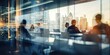© inthasone - A modern office meeting with silhouettes of people against a vibrant city skyline, showcasing collaboration and urban professionalism at sunset.