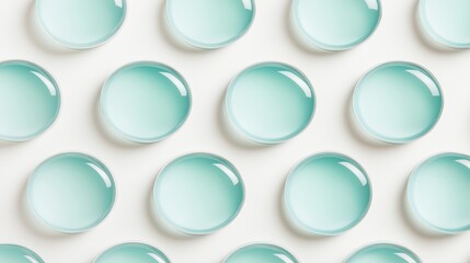 Leinwandbilder - Multiple transparent blue spheres on a white surface, showcasing symmetry, clarity, and a modern minimalist design with a futuristic touch, Generative Ai
