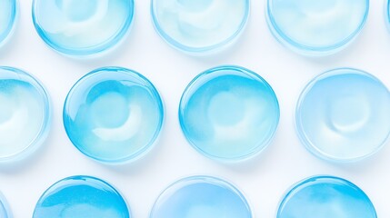 Leinwandbilder - Multiple transparent blue spheres on a white surface, showcasing symmetry, clarity, and a modern minimalist design with a futuristic touch, Generative Ai