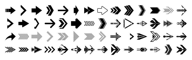 Poster - Arrows of different styles, futuristic, retro, modern vector icons for UI, UX, web, games design. Isolated vector arrows HUD, UI for: Direction, navigation, button, swipe, cursor. Vector graphic set