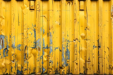 Poster - Vibrant Yellow Weathered Wall with Peeling Paint and Texture