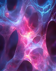 Poster - Abstract colorful neural network structure in vibrant shades of blue and pink, creating a mesmerizing glow that evokes a sense of depth and complexity.