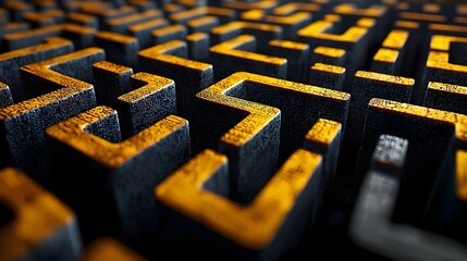 Poster - An abstract close-up of a textured maze pattern with golden and black elements, creating a striking visual contrast that draws the viewer in.
